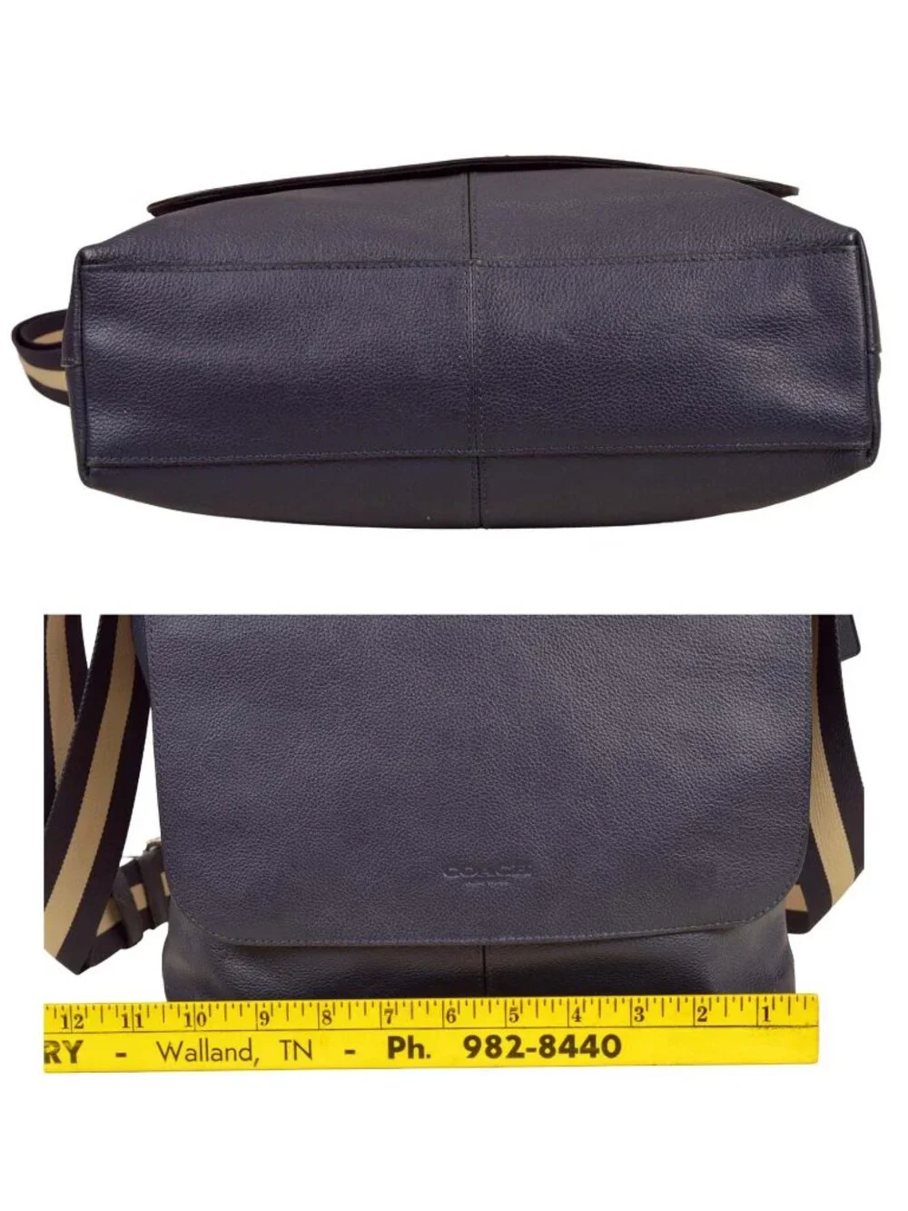 Coach F72362 Charles Dark Blue Pebbled Leather Messenger Crossbody Purse
